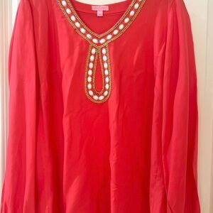 Lilly Pulitzer Coral Beaded V-Neck Tunic